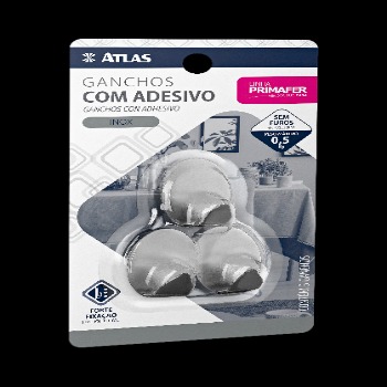 GANCHO ADESIVO 3PC 0,5KG INOX ATLAS